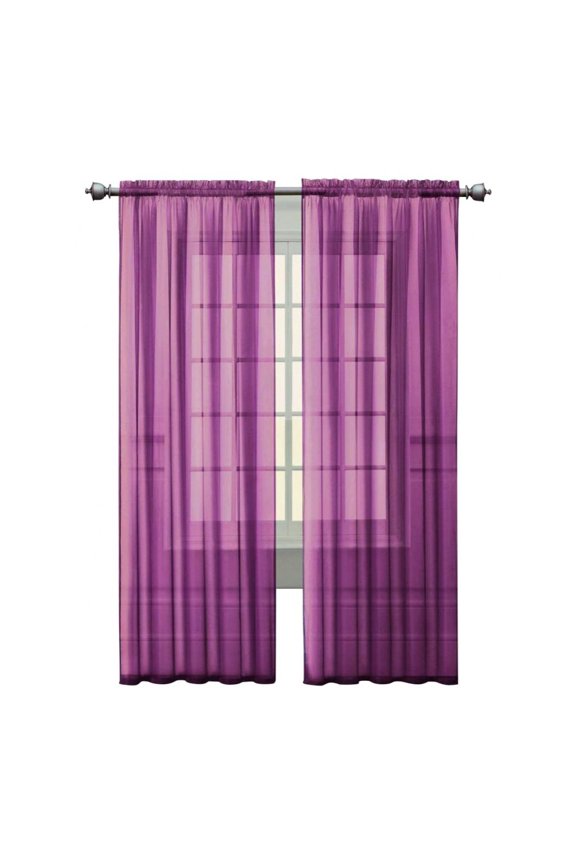 2 Piece Semi Sheer Voile Window Rod Pocket Curtain Panel 78" X 40"