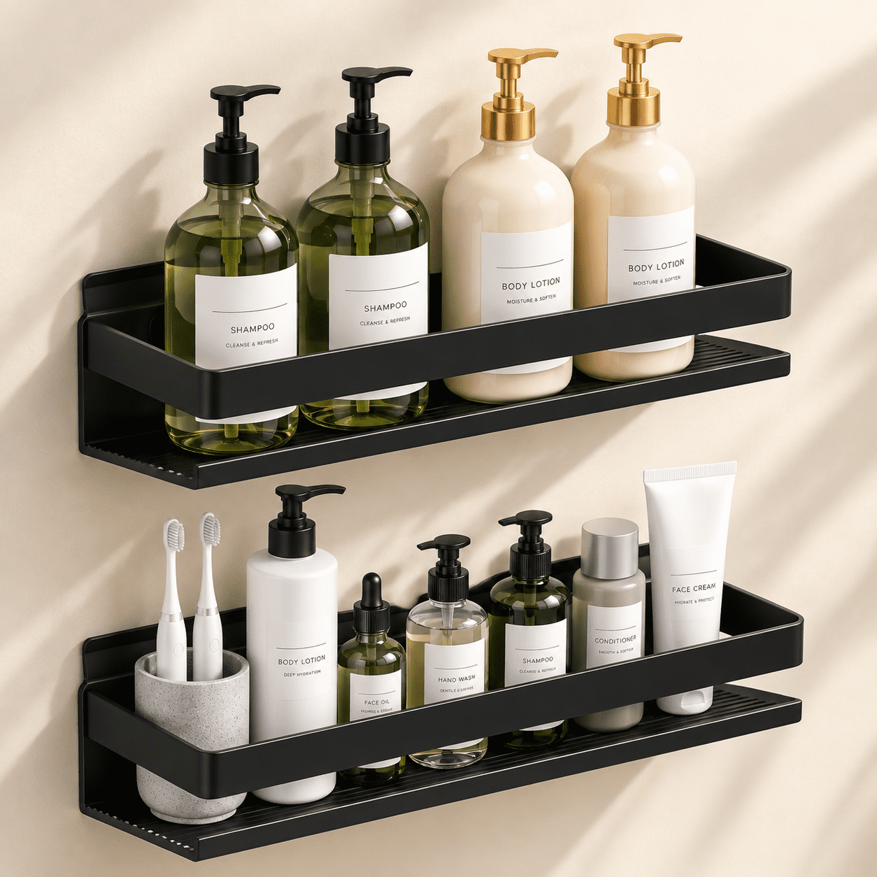 Shower Riser Shelf 2-Piece Set (11.8in, 2 Layers) Aluminum Shower Shelves No Drill ...