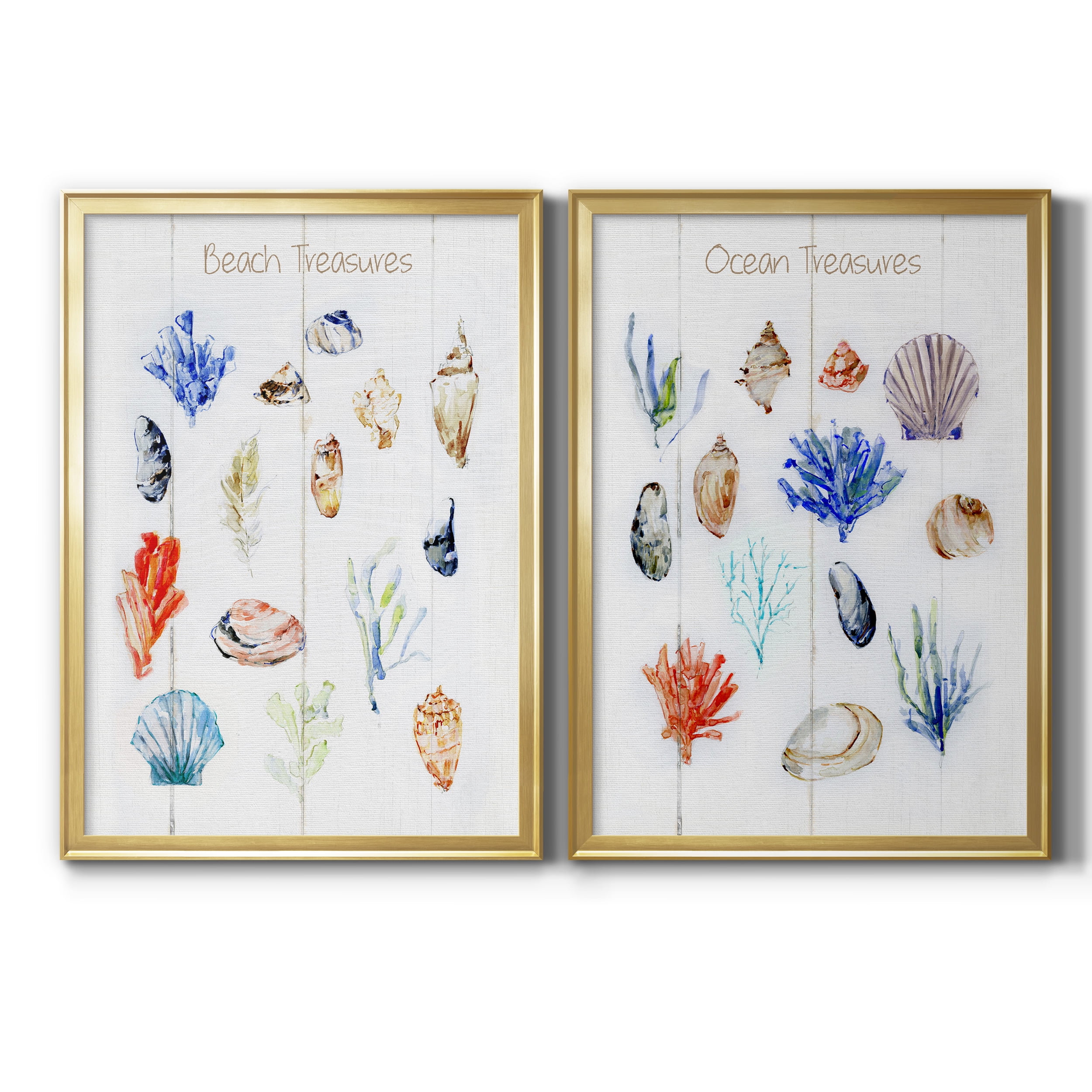 2 Piece Set Beach Treasures Premium Framed Canvas - Ready to Hang - 18.5 x 24.5 Each - Gold Frame