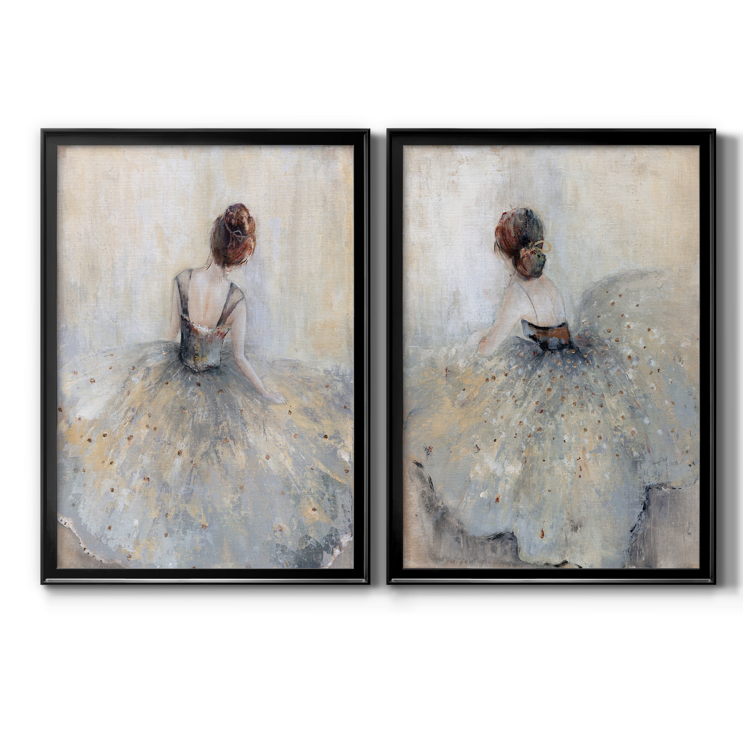 2 Piece Set Beautiful Contemplation Premium Framed Canvas - Ready to Hang - 22.5 x 30.5 Each - Black Frame