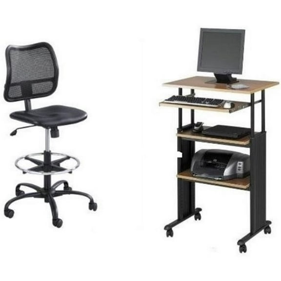 2 Piece Set Black Extendable Height Computer Desk and Drafting Chair