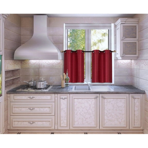 2 Piece Set Blackout Kitchen Curtain Window Lined Tier Pair Darkening Panels D24