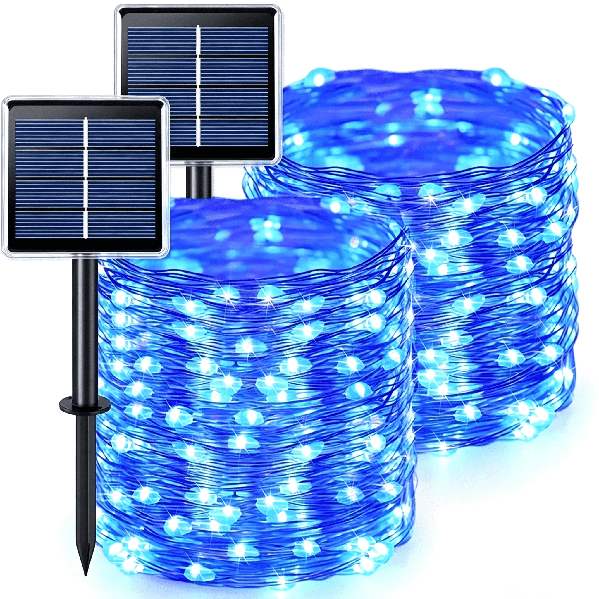 2-Piece Set Blue Solar Fairy Light String, 330 Led Outdoor Solar Christmas Lights, 8 Modes Of Wired Solar Flashing Light String, Suitable For Christmas Trees, Wedding Parties, Gardens And Courtyards