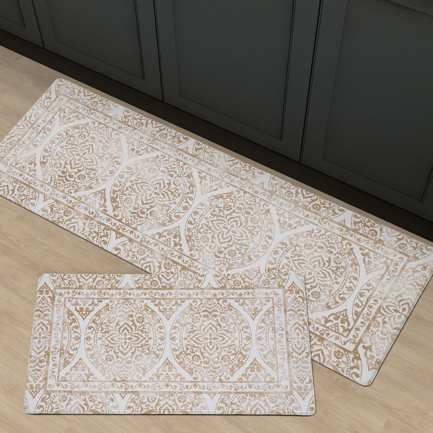 2 Piece Set Boho Kitchen Mats for Floor Bohemian Distressed Anti