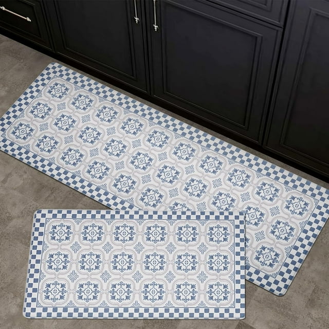 2 Piece Set Boho Kitchen Mats for Floor Bohemian Moroccan Tile Anti