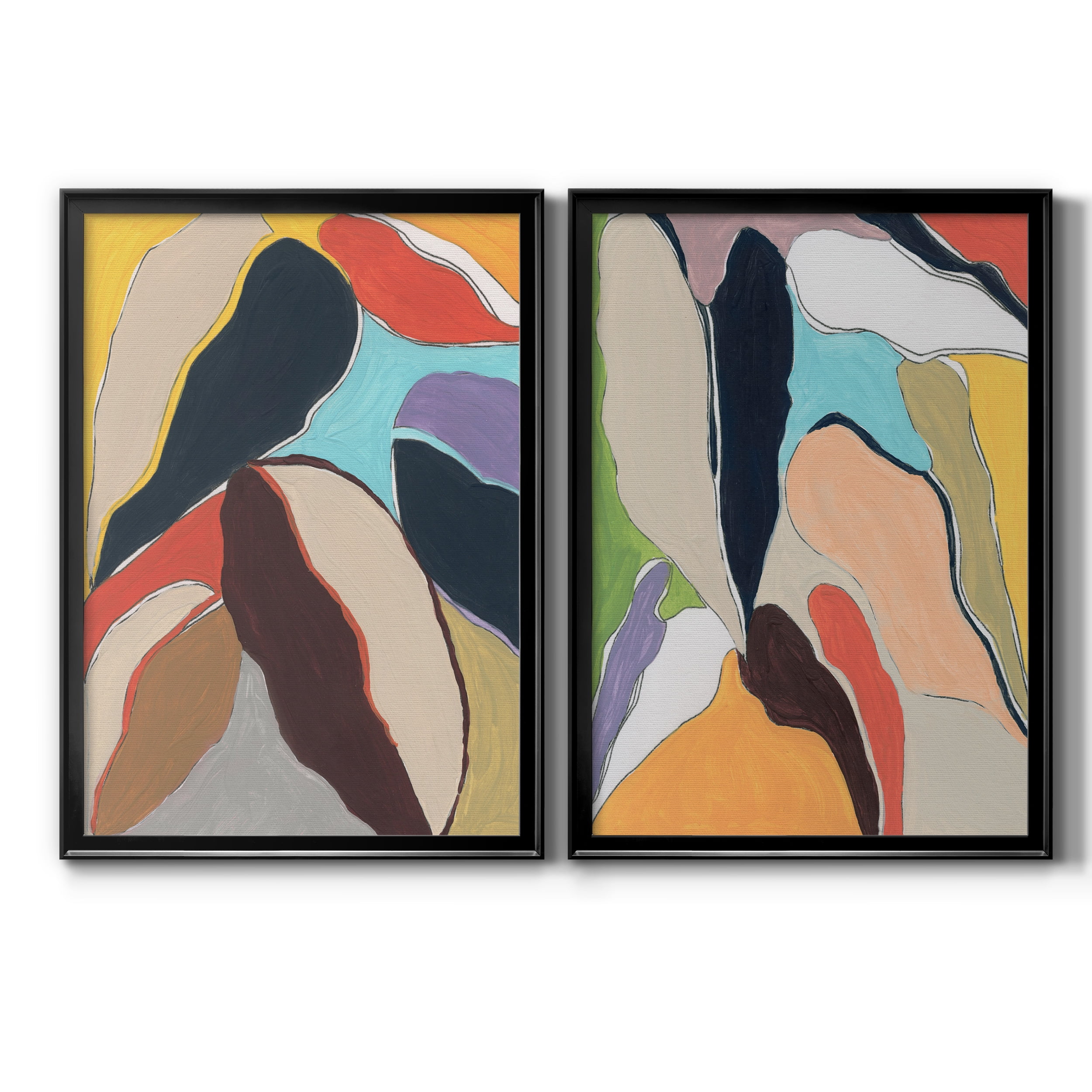 2 Piece Set Botanical Revisit I Premium Framed Canvas - Ready to Hang - 18.5 x 24.5 Each - Black Frame