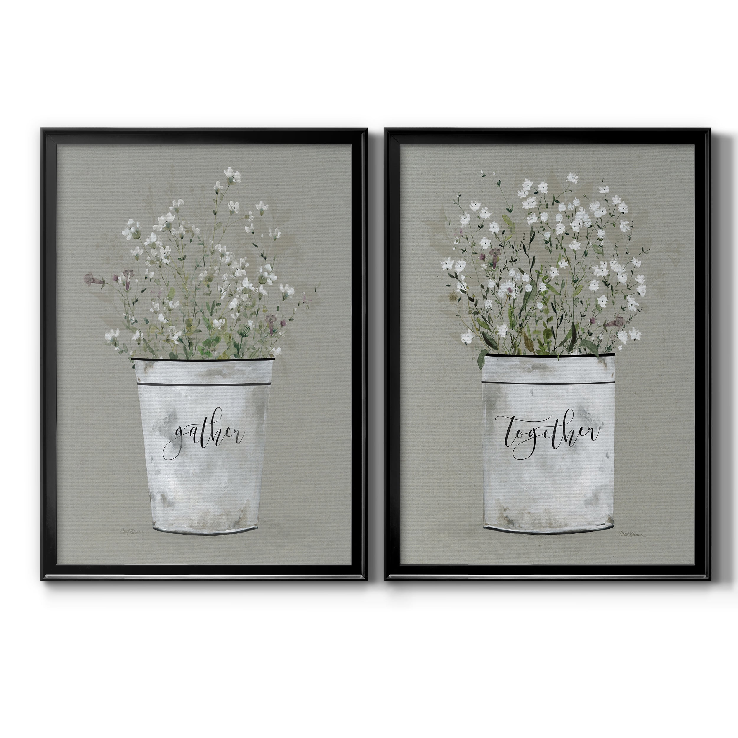 2 Piece Set Bouquet of Grace Bucket Gather Premium Framed Canvas - Ready to Hang - 26.5 x 36.5 Each - Black Frame
