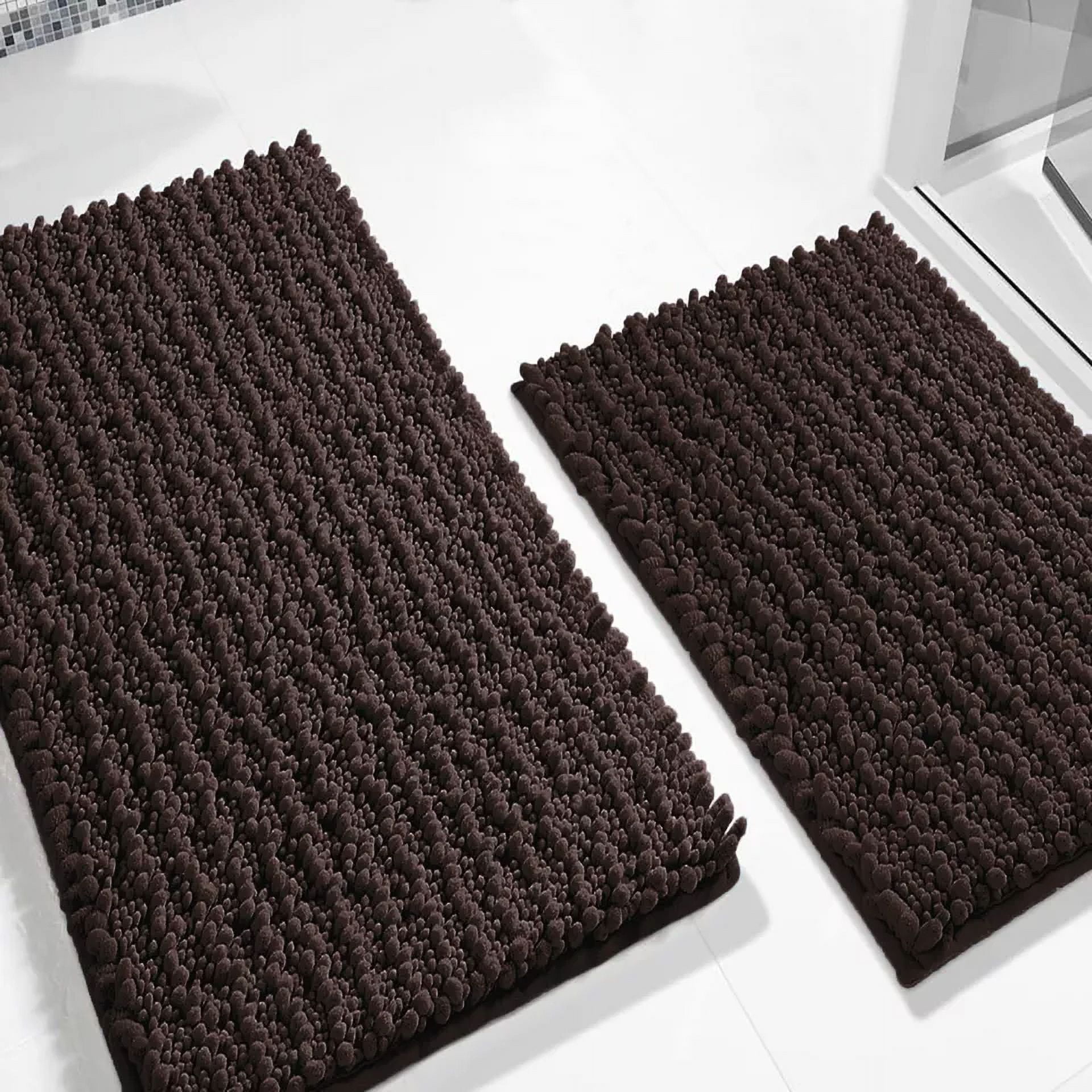 2 Piece Set Brown Soft Cozy Plush Chenille Bath Mat Bathroom Rug