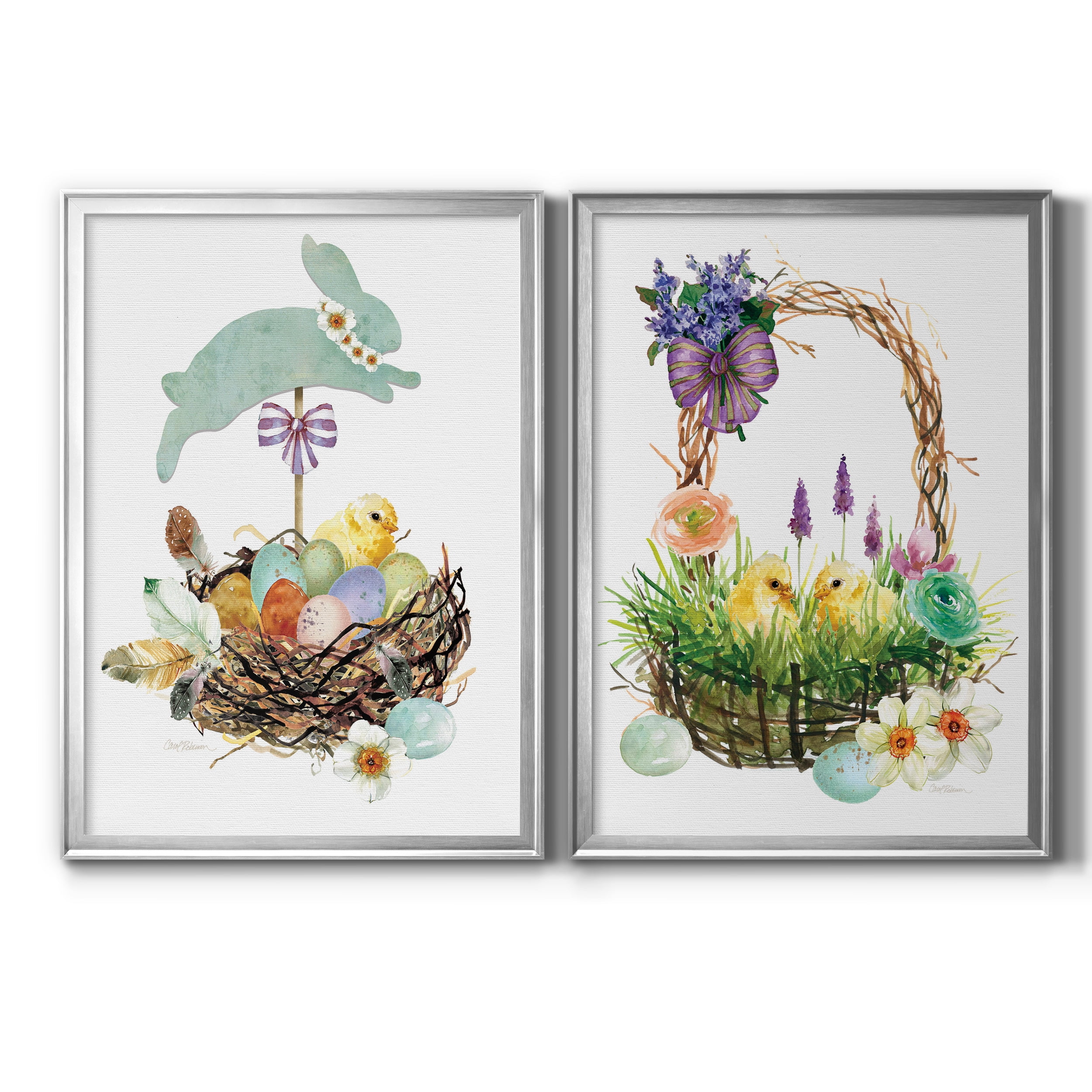 2 Piece Set Bunny Hop Premium Framed Canvas - Ready to Hang - 26.5 x 36.5 Each - Silver Frame