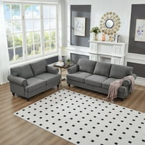 2 Piece Set Comfy Sofa Couch, 3 Seater & Loveseat Sofa with Deep Seats, Modern Upholstered Sleeper Couch with Nails for Living Room, Grey