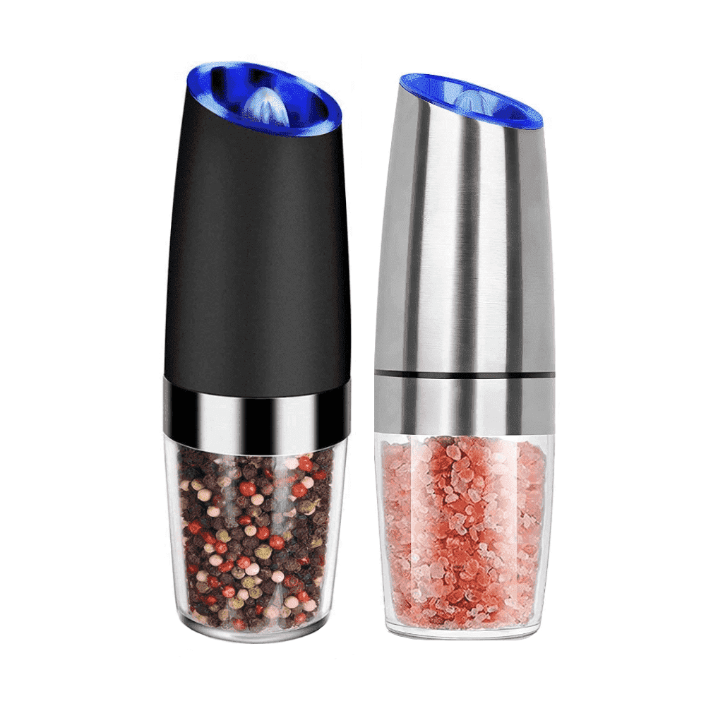 2 Piece Set Electric Salt and Pepper Grinder Set , Adjustable Coarseness Mill Grinders Stainless Steel