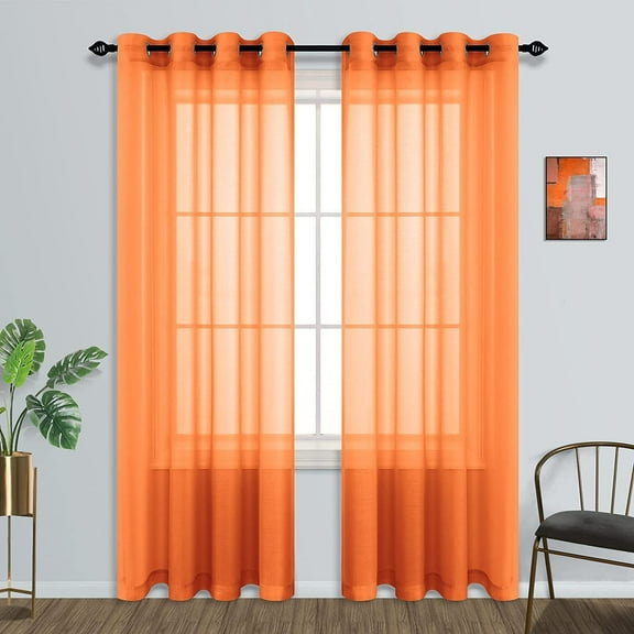 2 Piece Set Empire Home Solid Sheer Voile Window Curtain Panels w/ 6 Grommets
