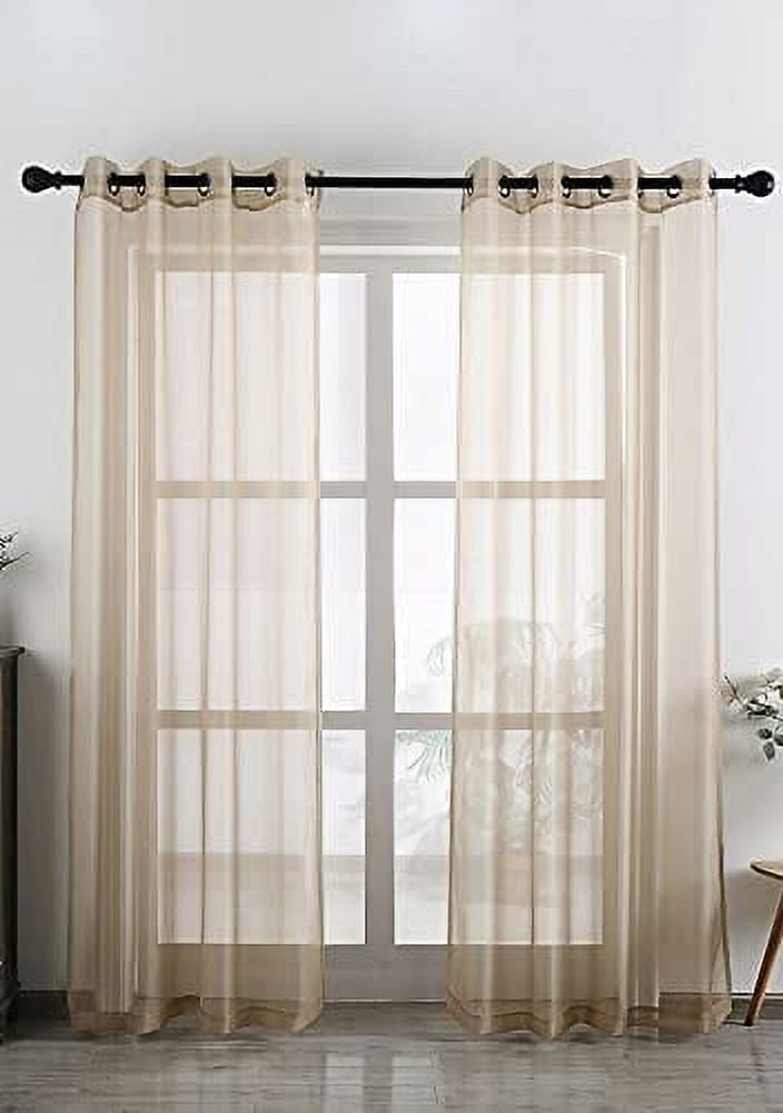 No. 918 Emily White Extra-Wide Sheer Voile Sliding Door Patio Curtain Panel, Beige