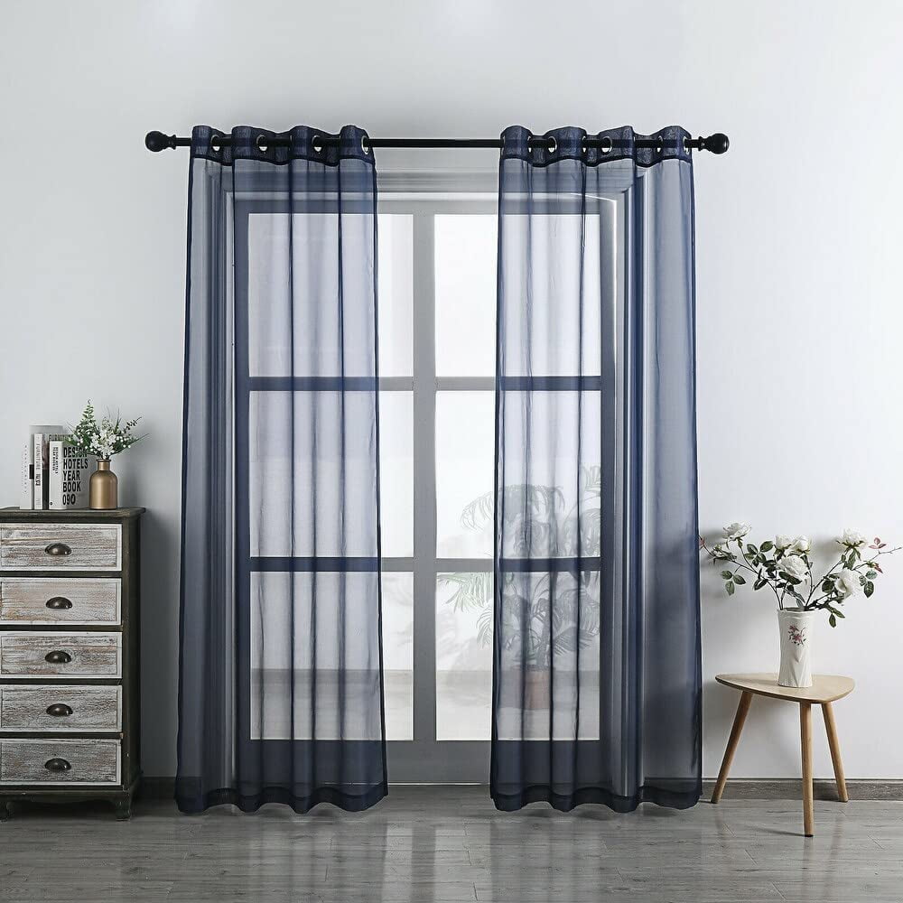 2-Panel Sheer Voile Window Curtain Set - Turquoise, 60"W X 84"L Each, Polyester - View #5