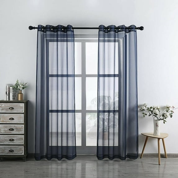 2 Piece Set Empire Home Solid Sheer Voile Window Curtain Panels w/ 6 Grommets
