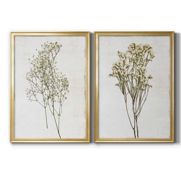 2 Piece Set Farmhouse Pressed Flower I Premium Framed Canvas - Ready to Hang - 18.5 x 24.5 Each - Gold Frame