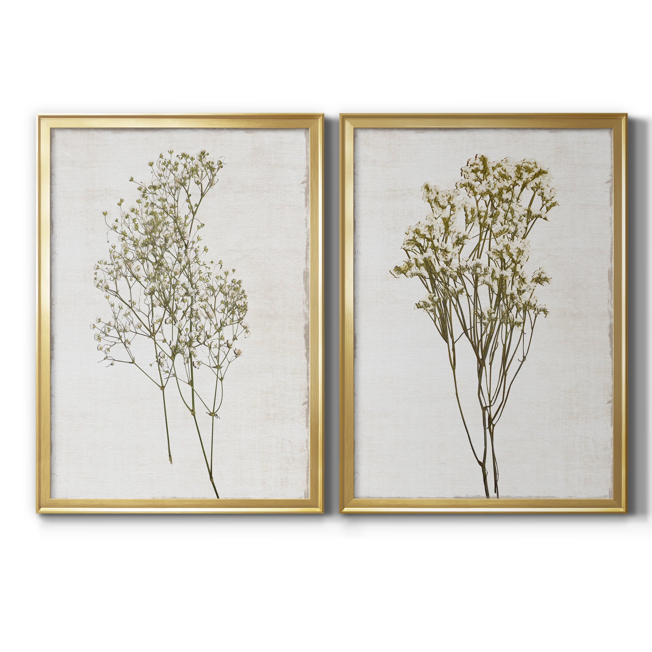 2 Piece Set Farmhouse Pressed Flower I Premium Framed Canvas - Ready to Hang - 22.5 x 30.5 Each - Gold Frame