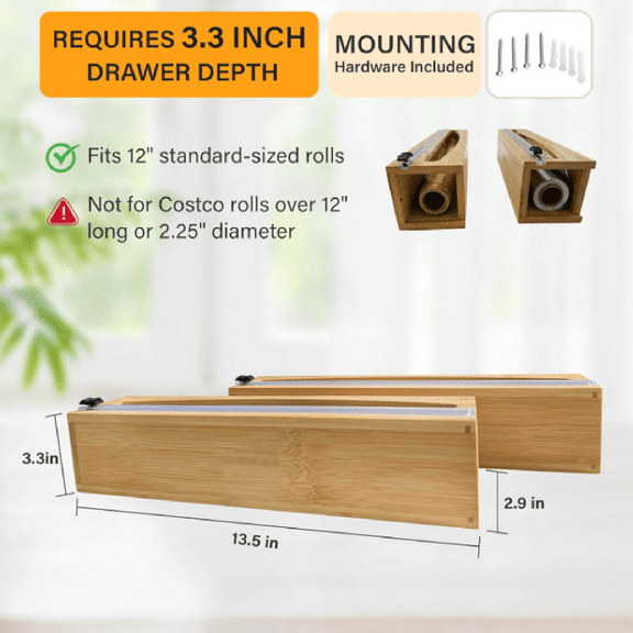 (2 Piece Set), Fits 12" Rolls, Plastic Wrap, Aluminum Foil, Wax Paper, Saran Wrap, Cling Wrap Holder for Kitchen Storage, Mountable,