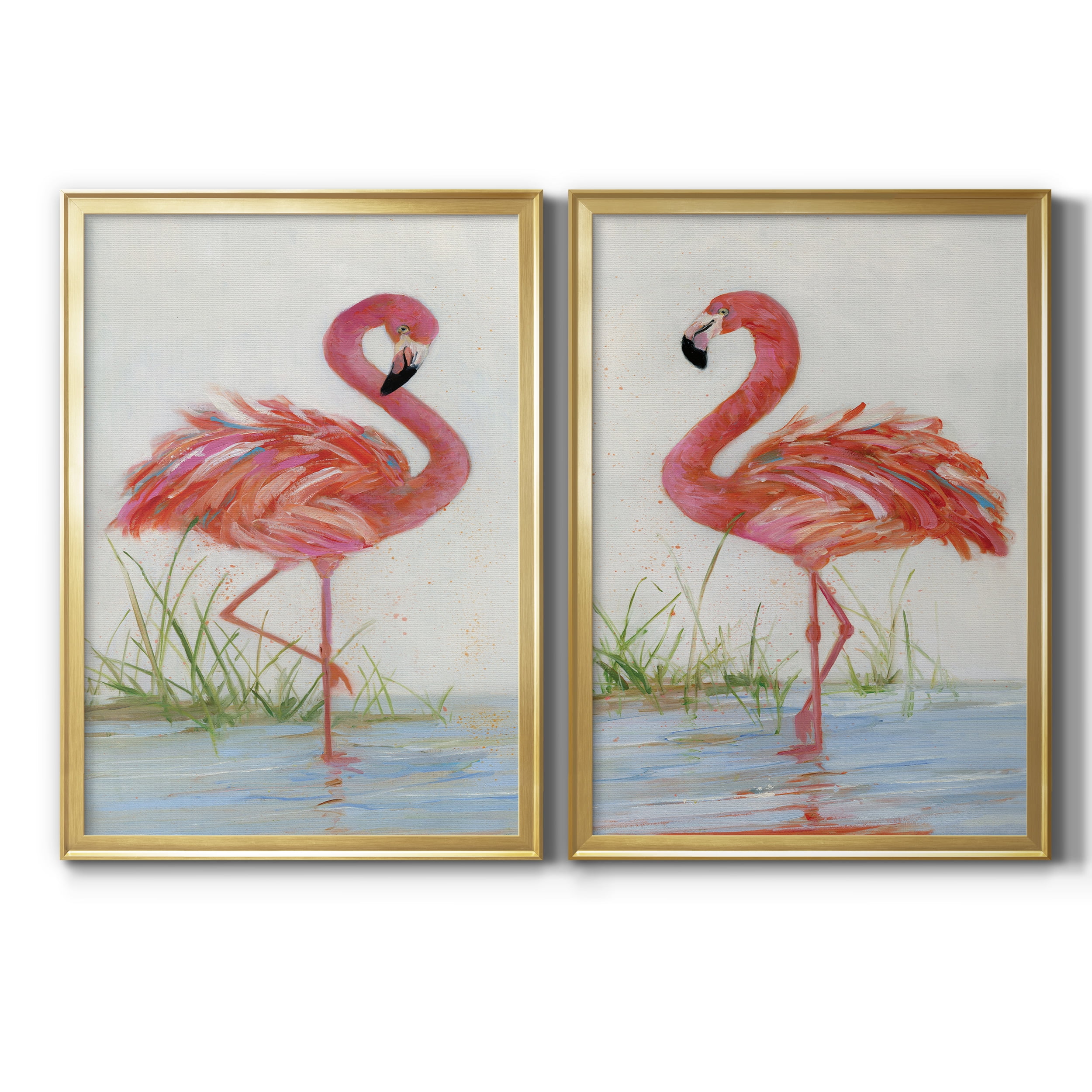 2 Piece Set Flamingo I Premium Framed Canvas - Ready to Hang - 22.5 x 30.5 Each - Gold Frame