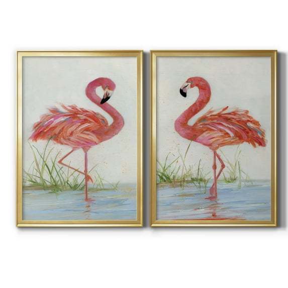 2 Piece Set Flamingo I Premium Framed Canvas - Ready to Hang - 30.5 x 42.5 Each - Silver Frame