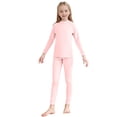 thumbnail image 1 of 2 Piece Set For Kids Crew Neck Long Sleeve Basic Pullover Tops Elastic Waist Leggings Comfy Casual Home Wear (9-10 Years, Pink), 1 of 5