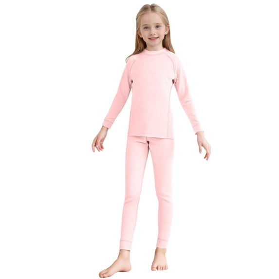 2 Piece Set For Kids Crew Neck Long Sleeve Basic Pullover Tops Elastic Waist Leggings Comfy Casual Home Wear (9-10 Years, Pink)