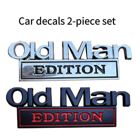 2-Piece Set: Fun "Old Man Edition" Car Emblems Waterproof 3D Metal Decals, Car Exterior Decoration Designed Exclusively for Men
