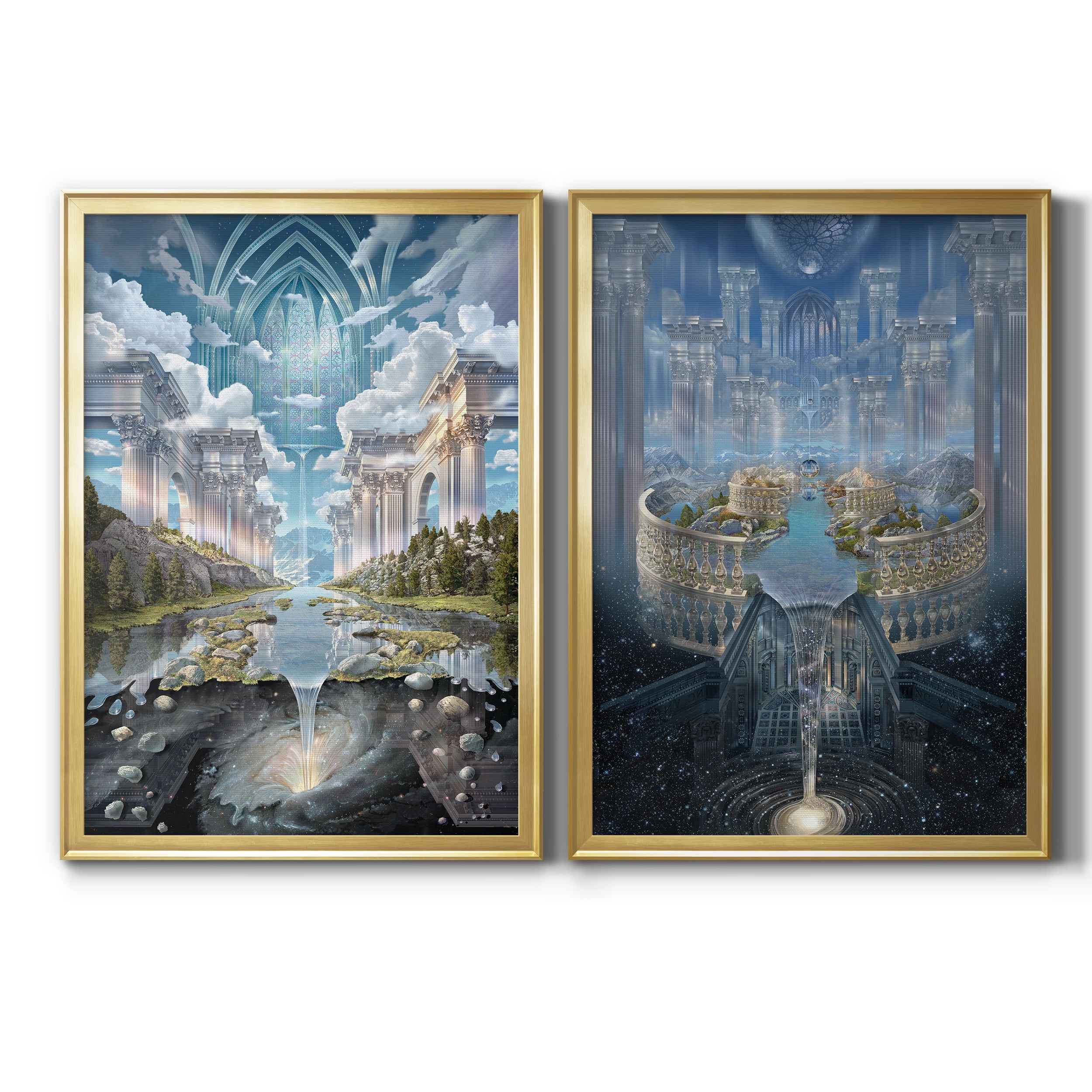 2 Piece Set Genesis II Premium Framed Canvas - Ready to Hang - 26.5 x 36.5 Each - Gold Frame