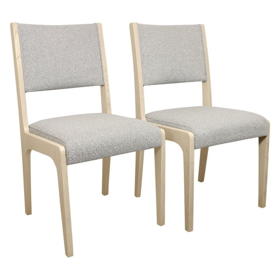 2-Piece Set Silver Boucle Fabric Upholstered Side Chair with Ash Wooden Frame