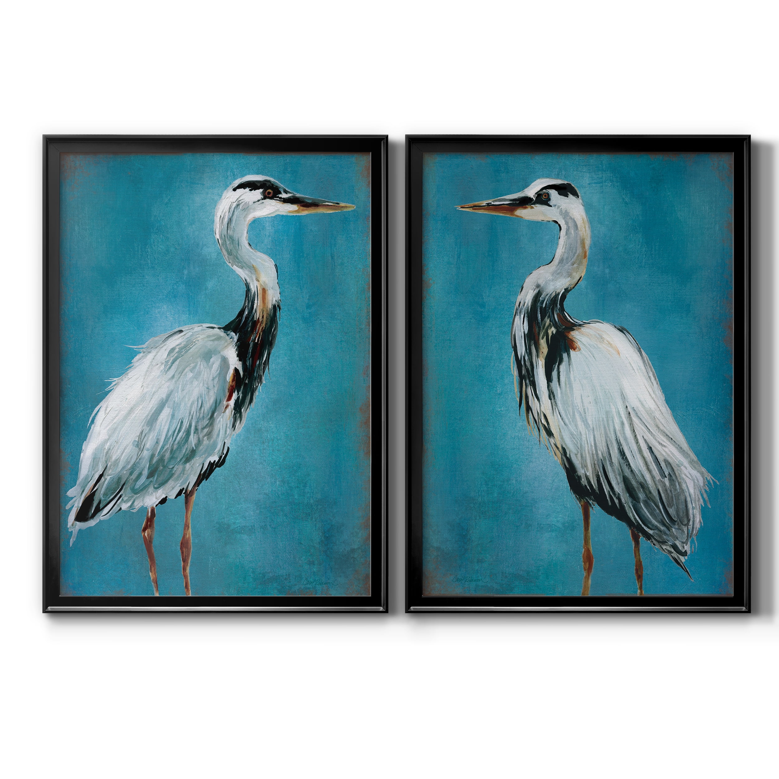 2 Piece Set Great Blue Heron I Premium Framed Canvas - Ready to Hang - 18.5 x 24.5 Each - Black Frame