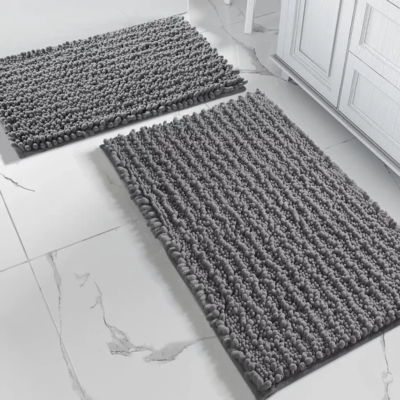 Cozy Mat Rut 2 Piece Set Grey Soft Cozy Plush Chenille Bath Mat Bathroom Rug ...