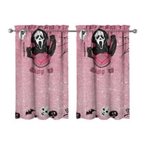 2 Piece Set Halloween Ghostface Kitchen Curtains Small Short Cafe Window Curtains Horror Spooky Rod Pocket Bathroom Tier Window Treatment Drapes 27.5x39inch