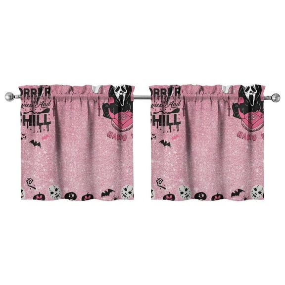 2 Piece Set Halloween Ghostface Kitchen Curtains Small Short Cafe Window Curtains Horror Spooky Rod Pocket Bathroom Tier Window Treatment Drapes 27.5x24inch
