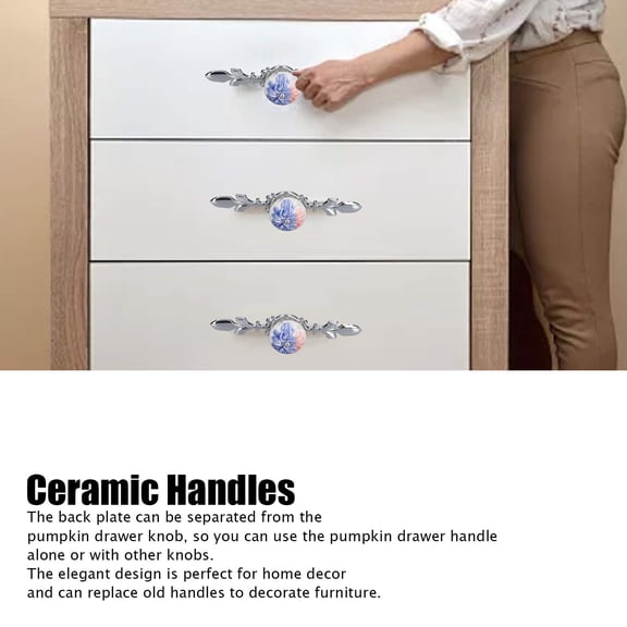 2-Piece Set Hand-Painted Ceramic Drawer Knobs with Zinc Alloy Backplate for Cabinet, Wardrobe, and Hardware