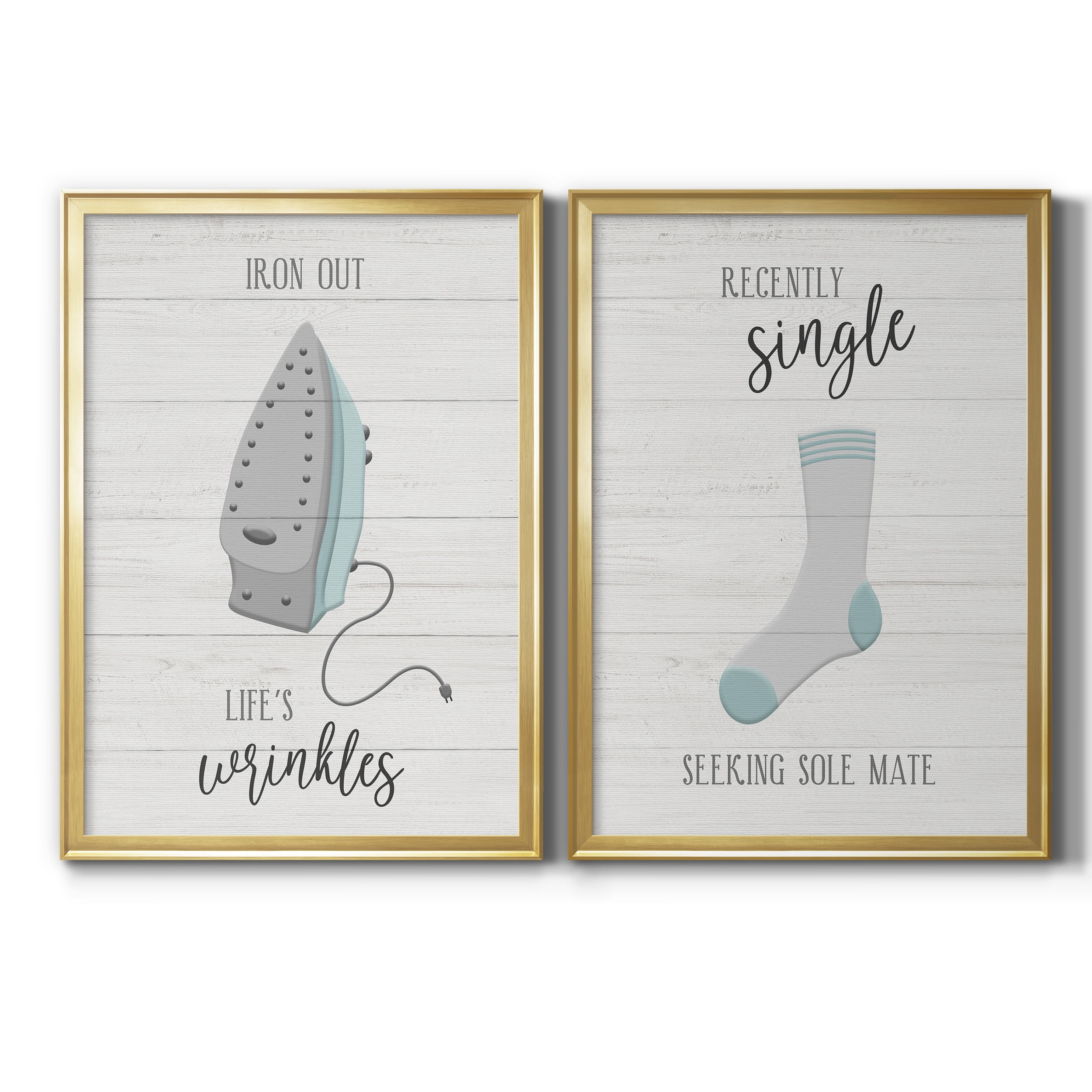 2 Piece Set Iron Out Premium Framed Canvas - Ready to Hang - 18.5 x 24.5 Each - Gold Frame
