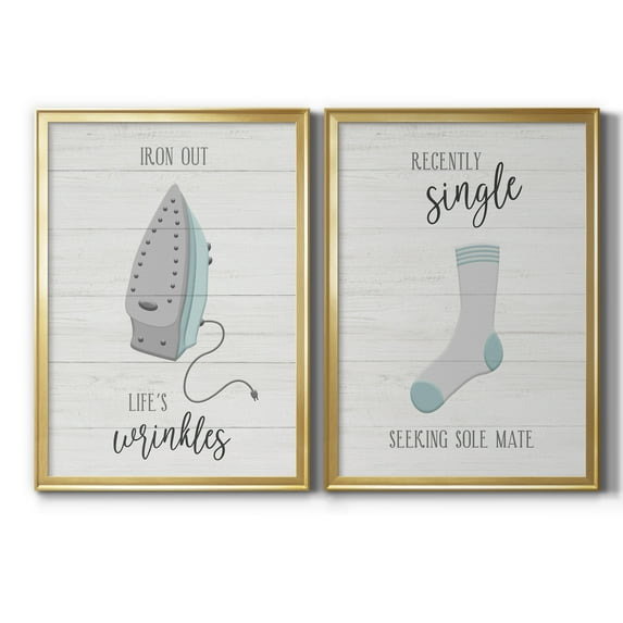 2 Piece Set Iron Out Premium Framed Canvas - Ready to Hang - 18.5 x 24.5 Each - Silver Frame