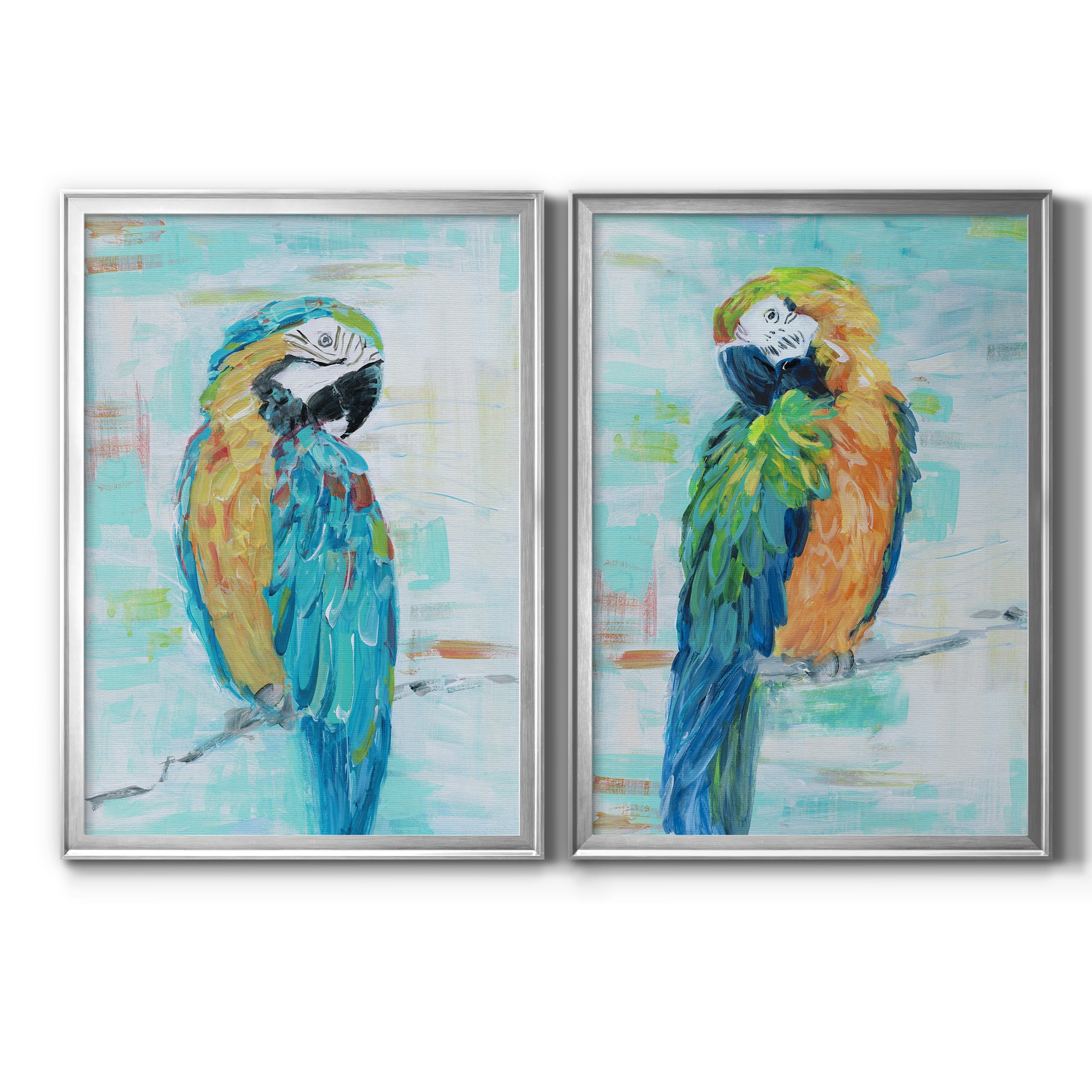 2 Piece Set Island Parrot I Premium Framed Canvas - Ready to Hang - 22.5 x 30.5 Each - Silver Frame