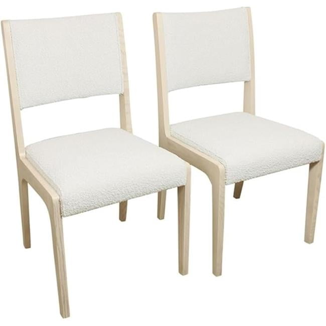 Ivory Boucle Upholstered Side Chair with Wood Frame