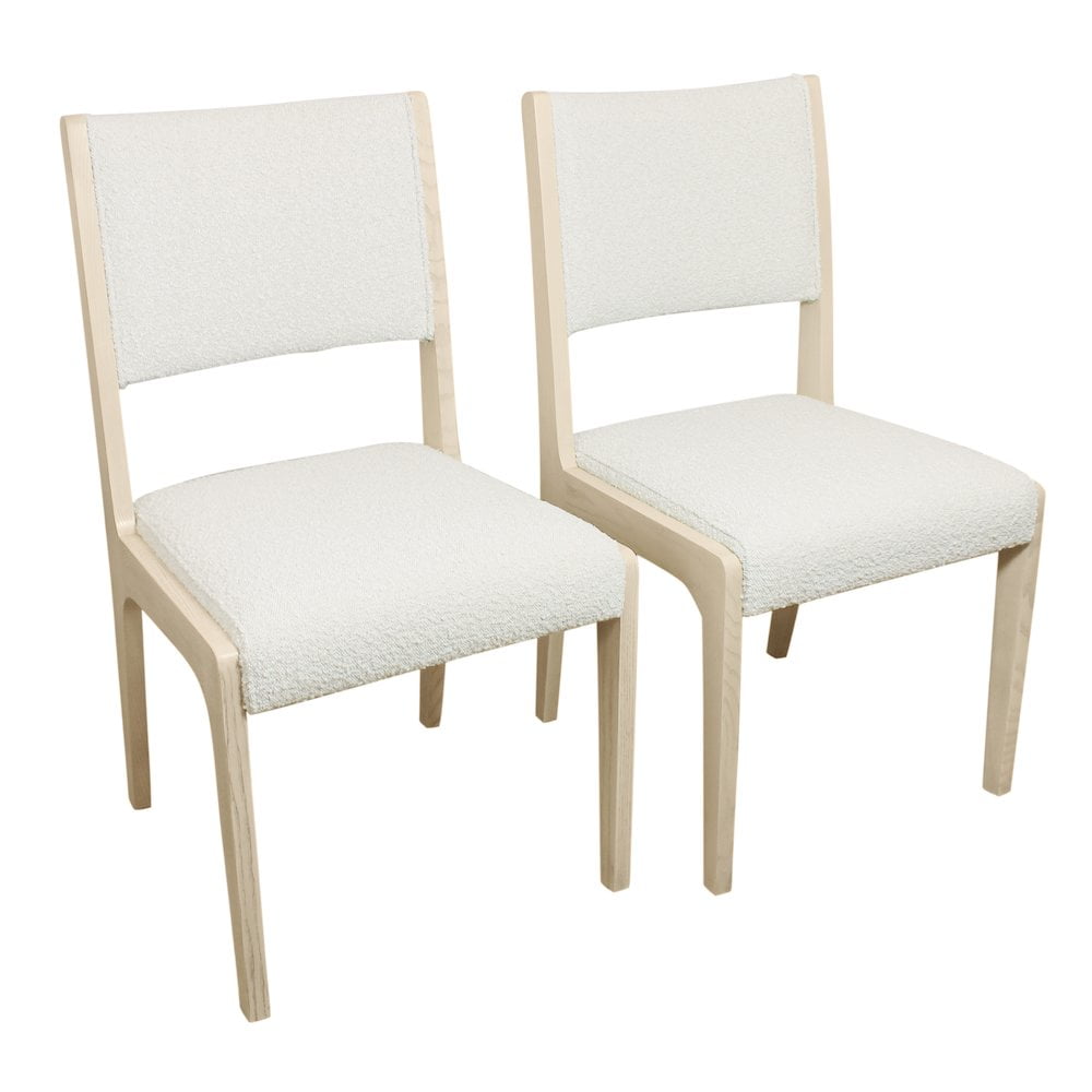 Ivory Boucle Upholstered Side Chair with Wood Frame
