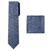 2 Piece Set: Jacob Alexander Men's Floral Regular Length Neck Tie and Pocket Square Handkerchief Hanky - Slate Blue