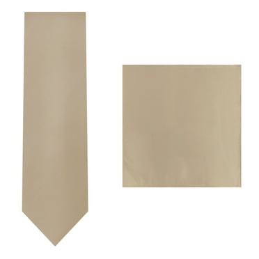 2 Piece Set: Jacob Alexander Men's Silk Blend Solid 2.5 inch Slim Width Neck Tie Pocket Square Hanky - Biscotti