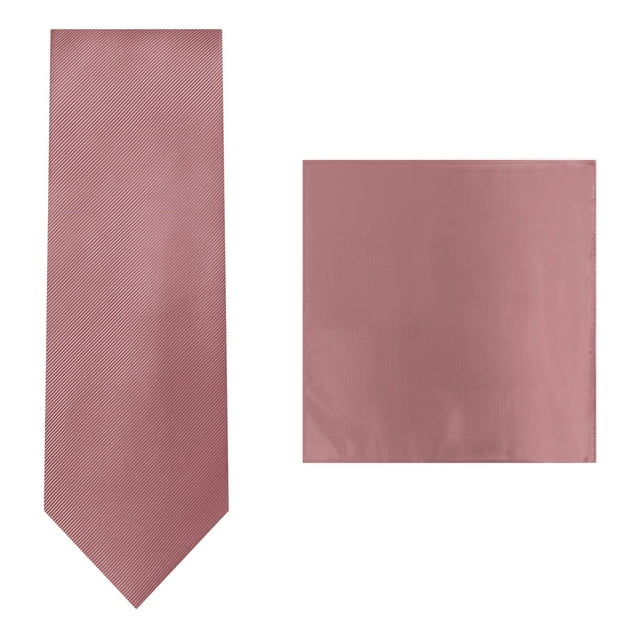 2 Piece Set: Jacob Alexander Men's Silk Blend Solid Regular Length Neck Tie Pocket Square Hanky - Dusty Rose