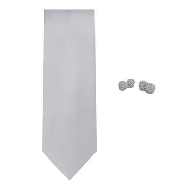 2 Piece Set: Jacob Alexander Men's Silk Blend Solid Regular Length Neck Tie and Knots - Pewter Gray