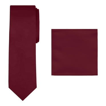 2 Piece Set: Jacob Alexander Men's Solid Color Extra Long Neck Tie and Pocket Square Handkerchief Hanky - Burgundy