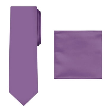 2 Piece Set: Jacob Alexander Men's Solid Color Regular Length Neck Tie and Pocket Square Handkerchief Hanky - Wisteria