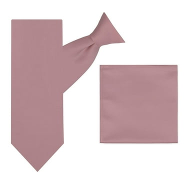 2 Piece Set: Jacob Alexander Men's Solid Pre-Tied Clip-On Neck Tie and Pocket Square - Dusty Rose