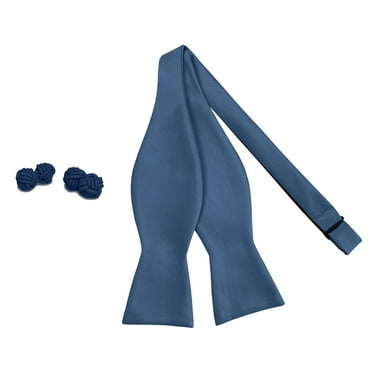 2 Piece Set: Jacob Alexander Men's Solid Traditional Freestyle Self-Tie Bow Tie and Knots - Steel Blue