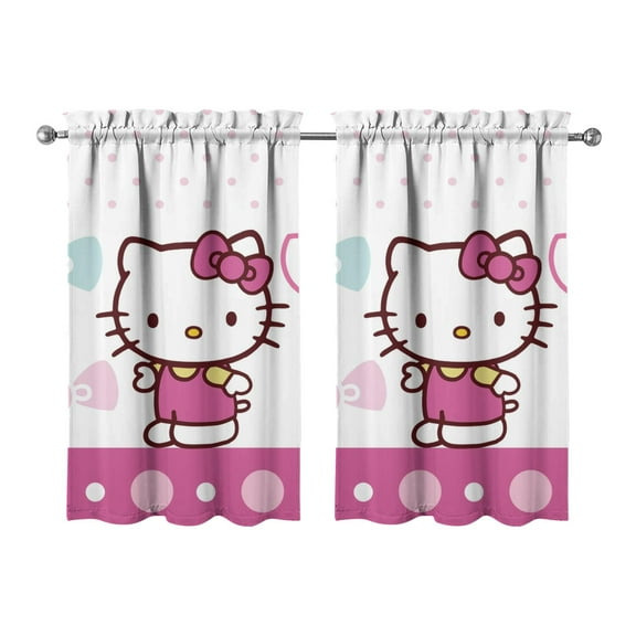 2 Piece Set Kitchen Curtains Small Short Cafe Window Curtains Hello Kawaii Cat Cute Rod Pocket Bathroom Tier Window Treatment Drapes 27.5x39inch