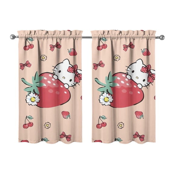 2 Piece Set Kitchen Curtains Small Short Cafe Window Curtains Hello Kawaii Cat Cute Rod Pocket Bathroom Tier Window Treatment Drapes 27.5x39inch