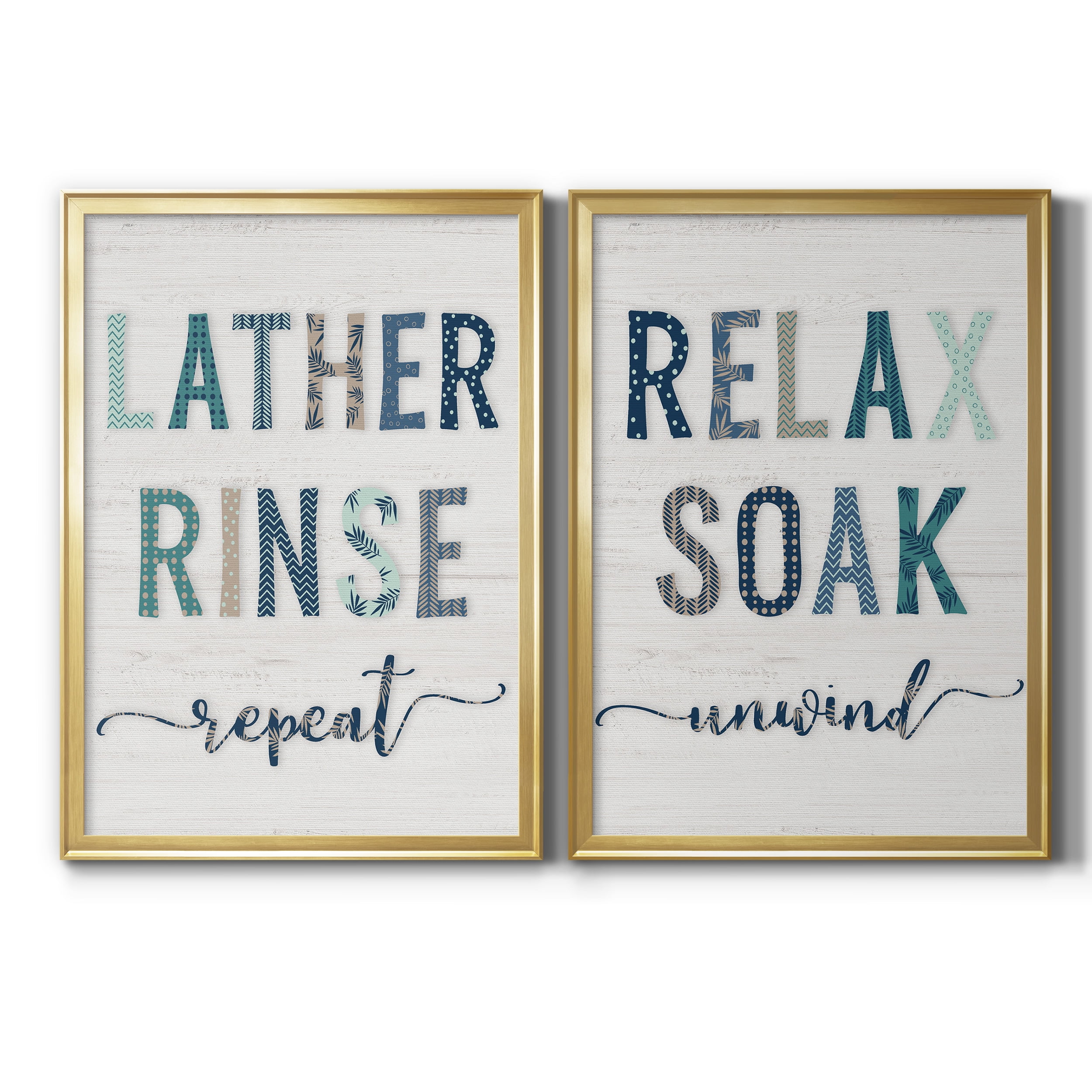 2 Piece Set Lather Rinse Repeat Premium Framed Canvas - Ready to Hang - 18.5 x 24.5 Each - Gold Frame